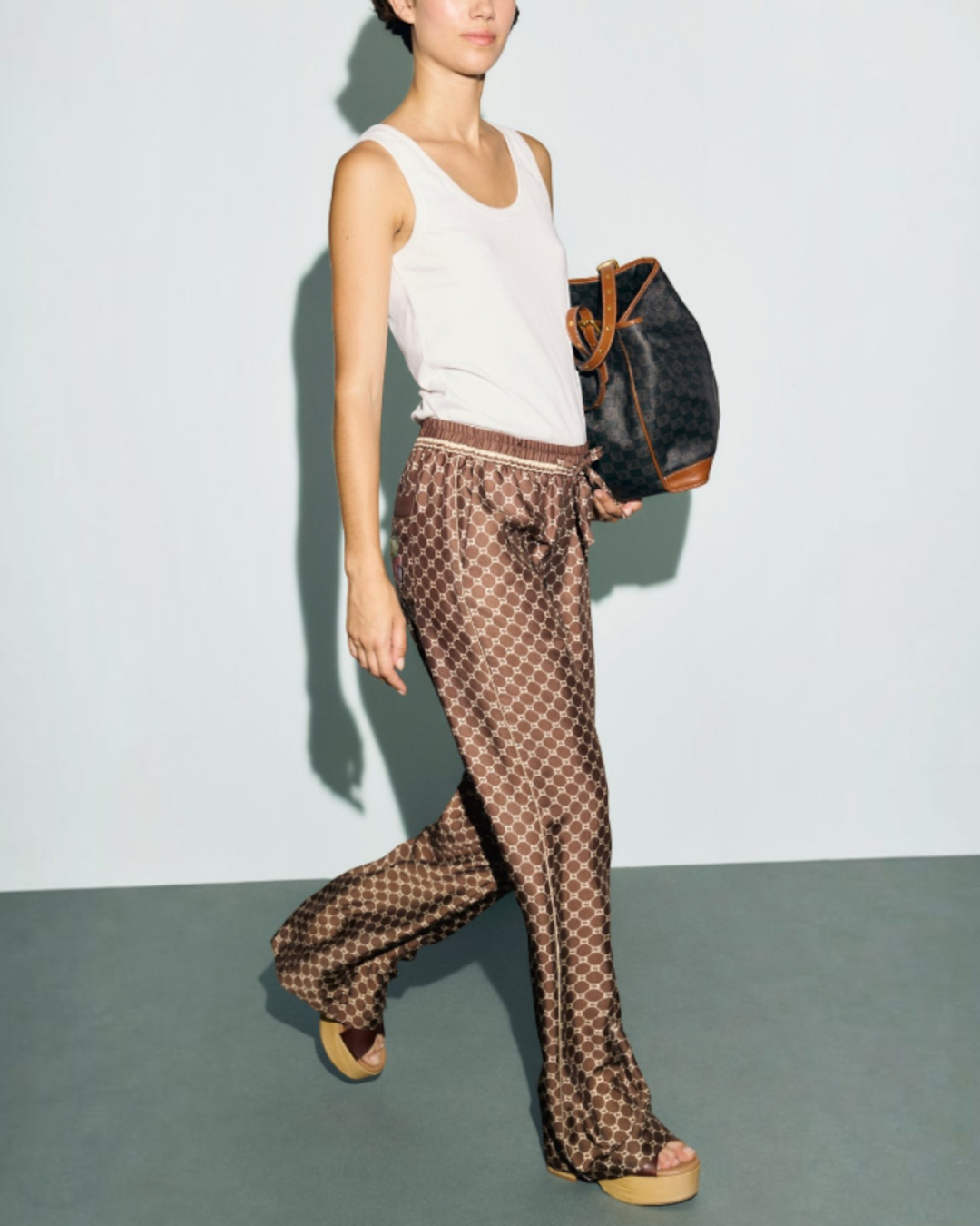 Gerard Darel - Clery Monogram Satin Trousers - Brown