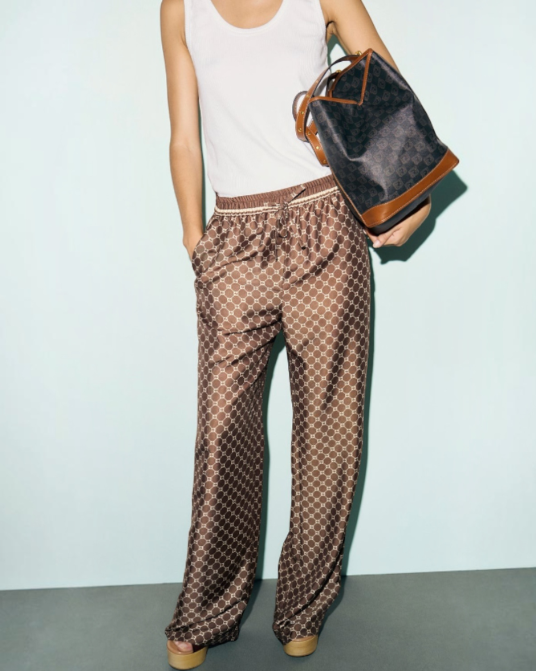 Gerard Darel - Clery Monogram Satin Trousers - Brown