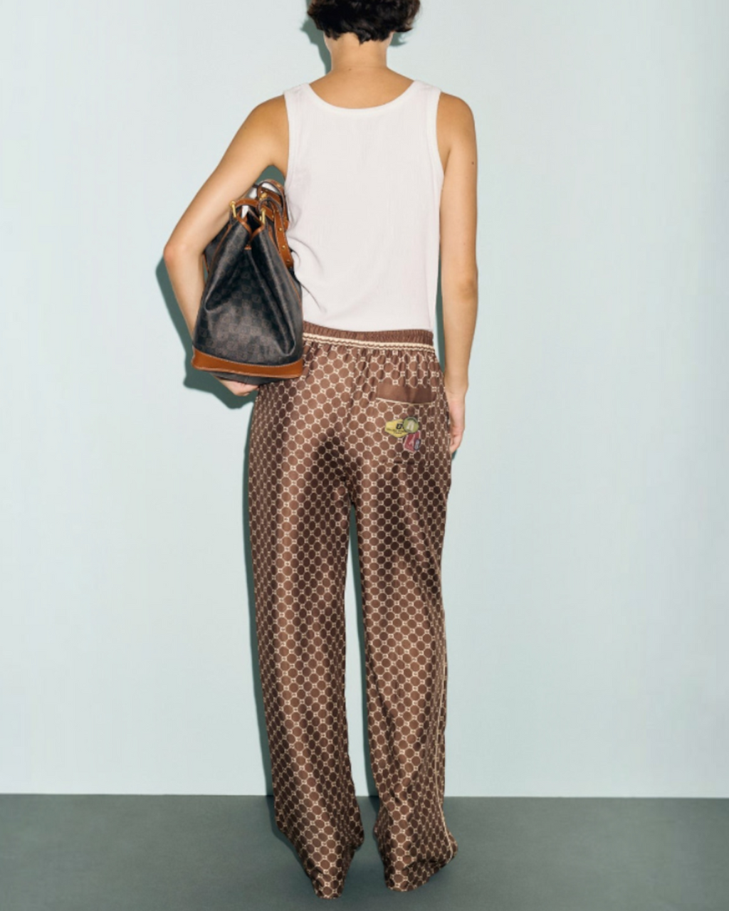Gerard Darel - Clery Monogram Satin Trousers - Brown