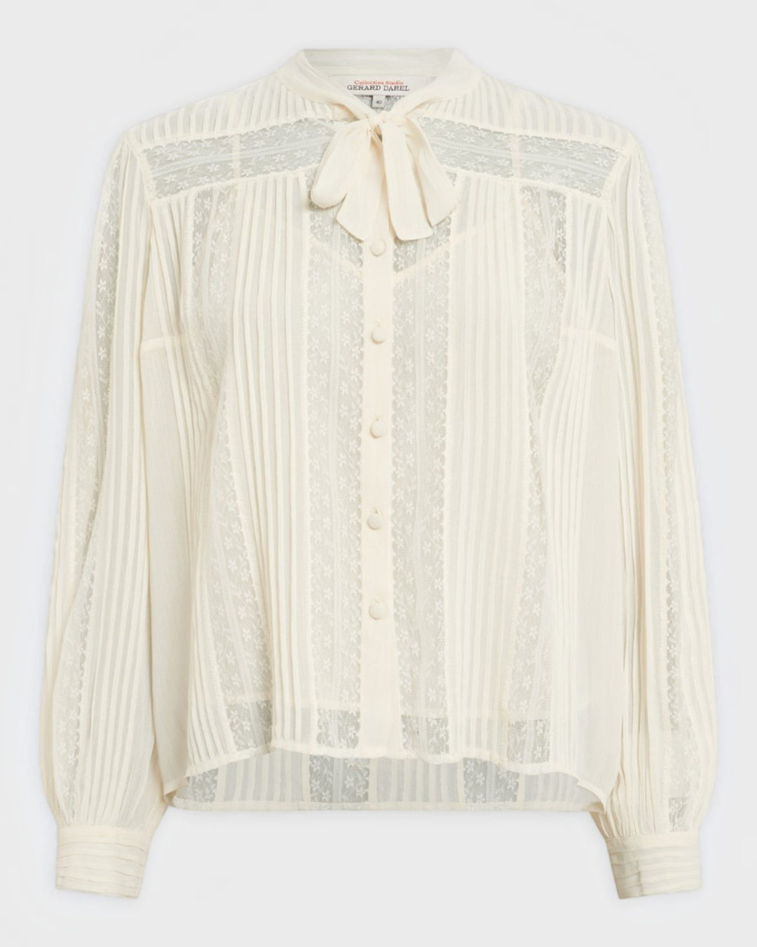 Gerard Darel - Chemise En Dentelle À Col Lavallière Cyrana - Blanc
