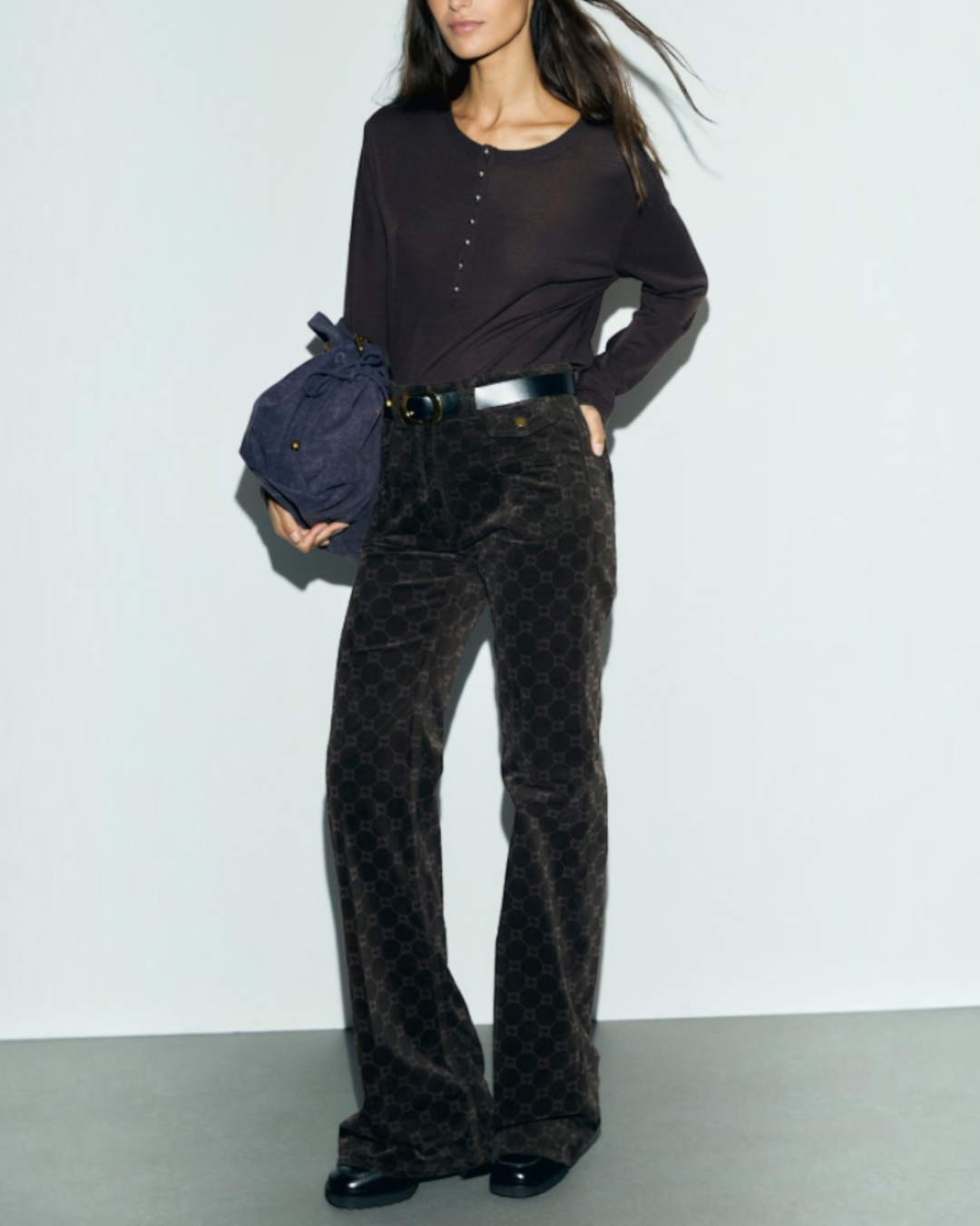 Gerard Darel - Anna Monogram Velvet Flare Pants - Brown