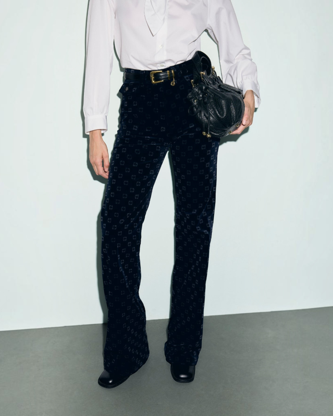 Gerard Darel - Anna Monogram Velvet Flare Pants - Navy