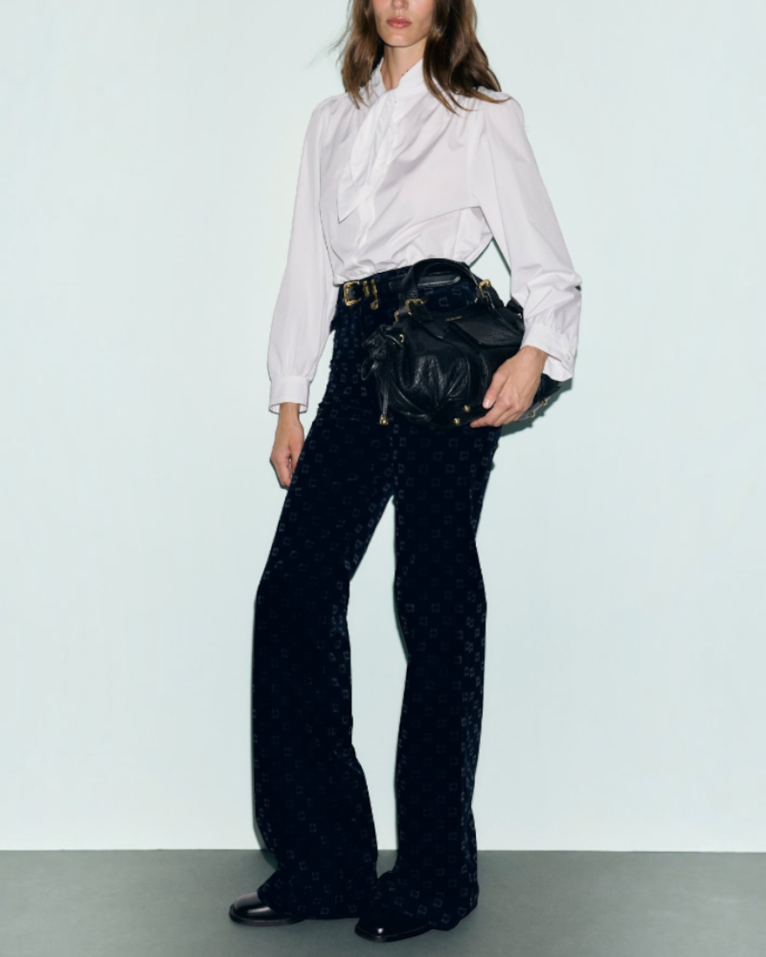 Gerard Darel - Anna Monogram Velvet Flare Pants - Navy