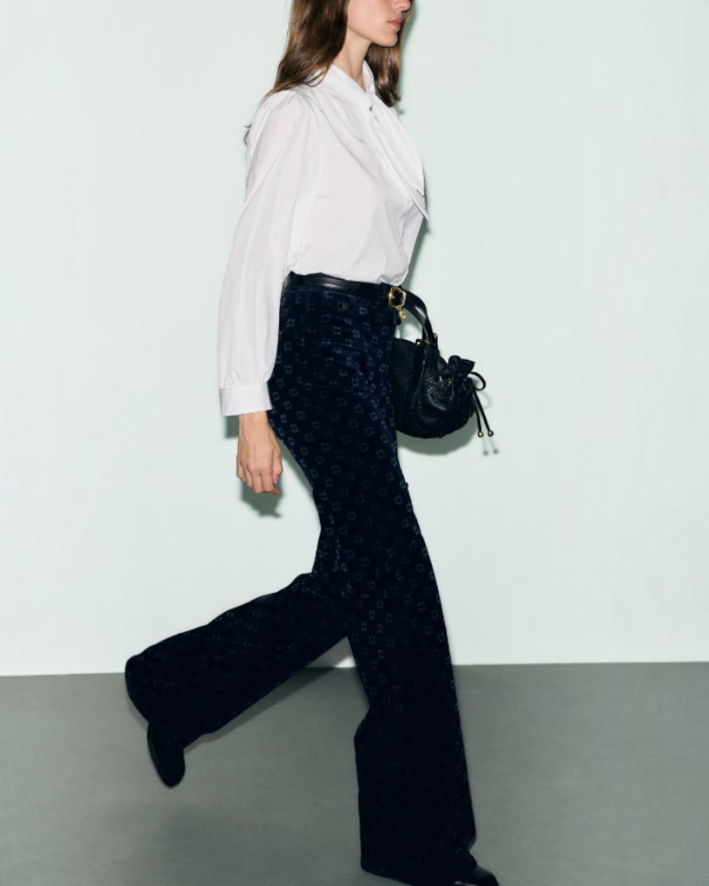 Gerard Darel - Anna Monogram Velvet Flare Pants - Navy