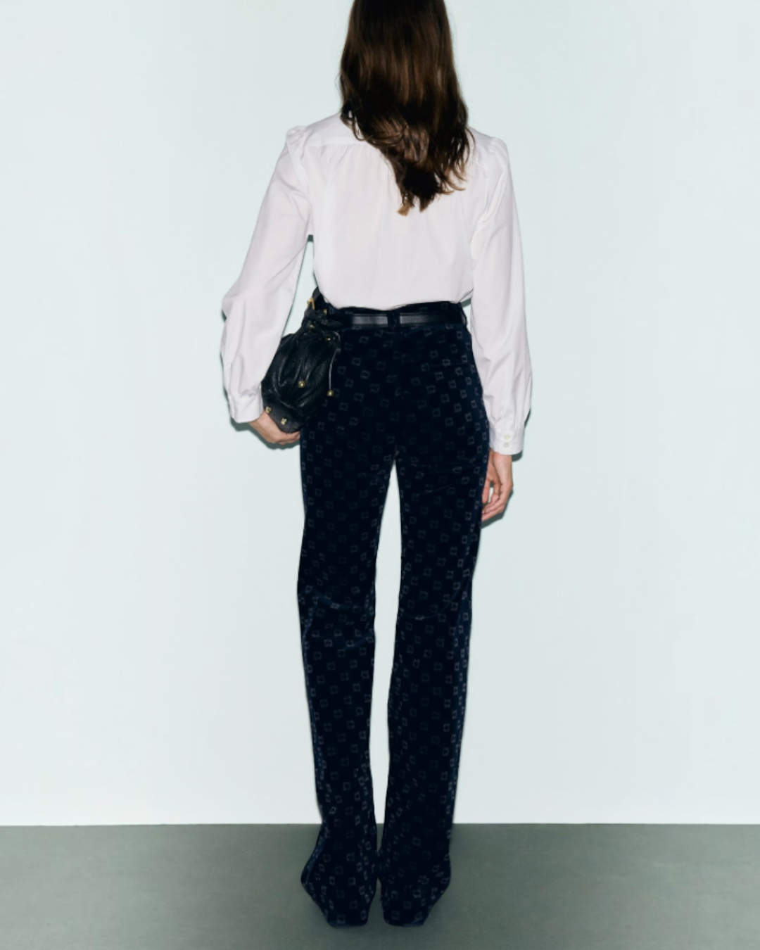 Gerard Darel - Anna Monogram Velvet Flare Pants - Navy