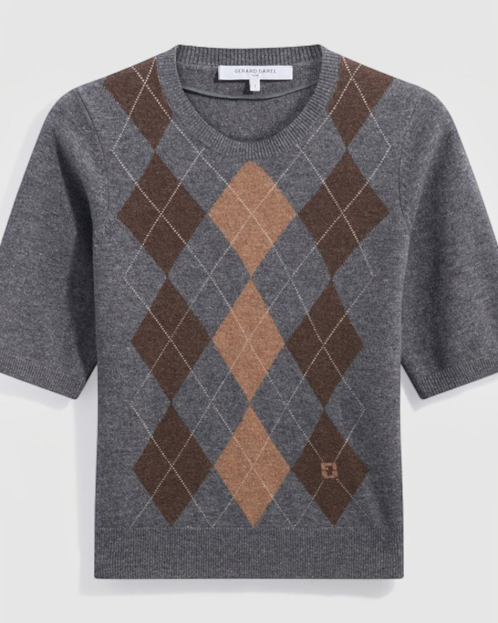 Gerard Darel - Rema Short Sleeve Diamond Sweater - Grey