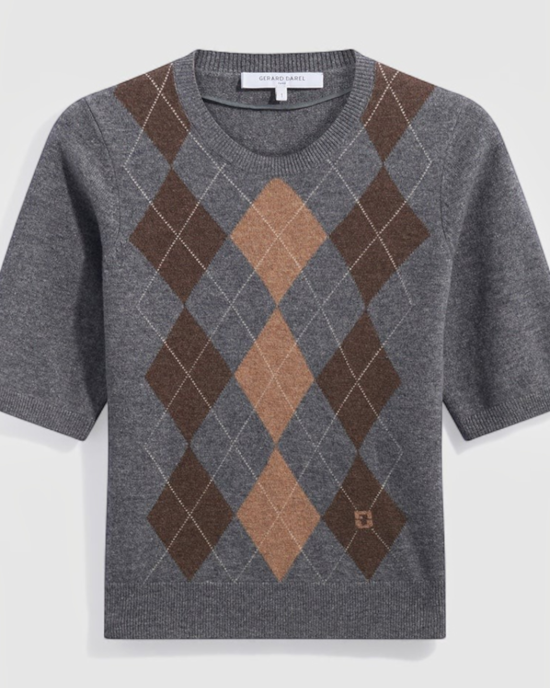 Gerard Darel - Pull Manches Courtes À Losanges Rema - Gris