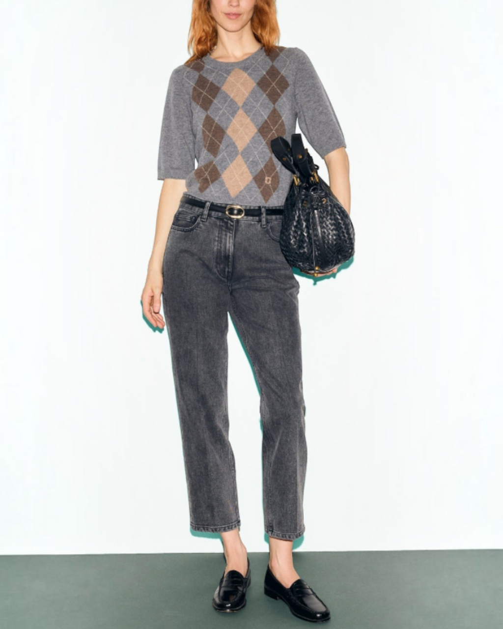 Gerard Darel - Rema Short Sleeve Diamond Sweater - Grey
