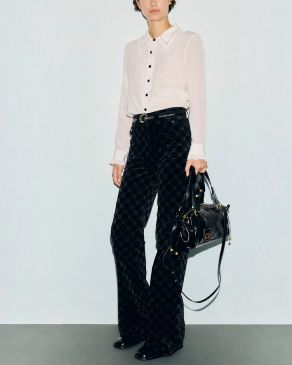 Gerard Darel - Anna Monogram Velvet Flare Jeans - Black