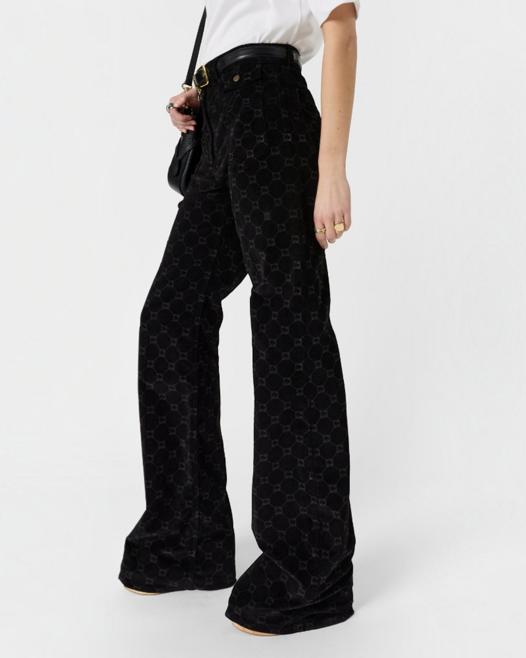 Gerard Darel - Anna Monogram Velvet Flare Jeans - Black