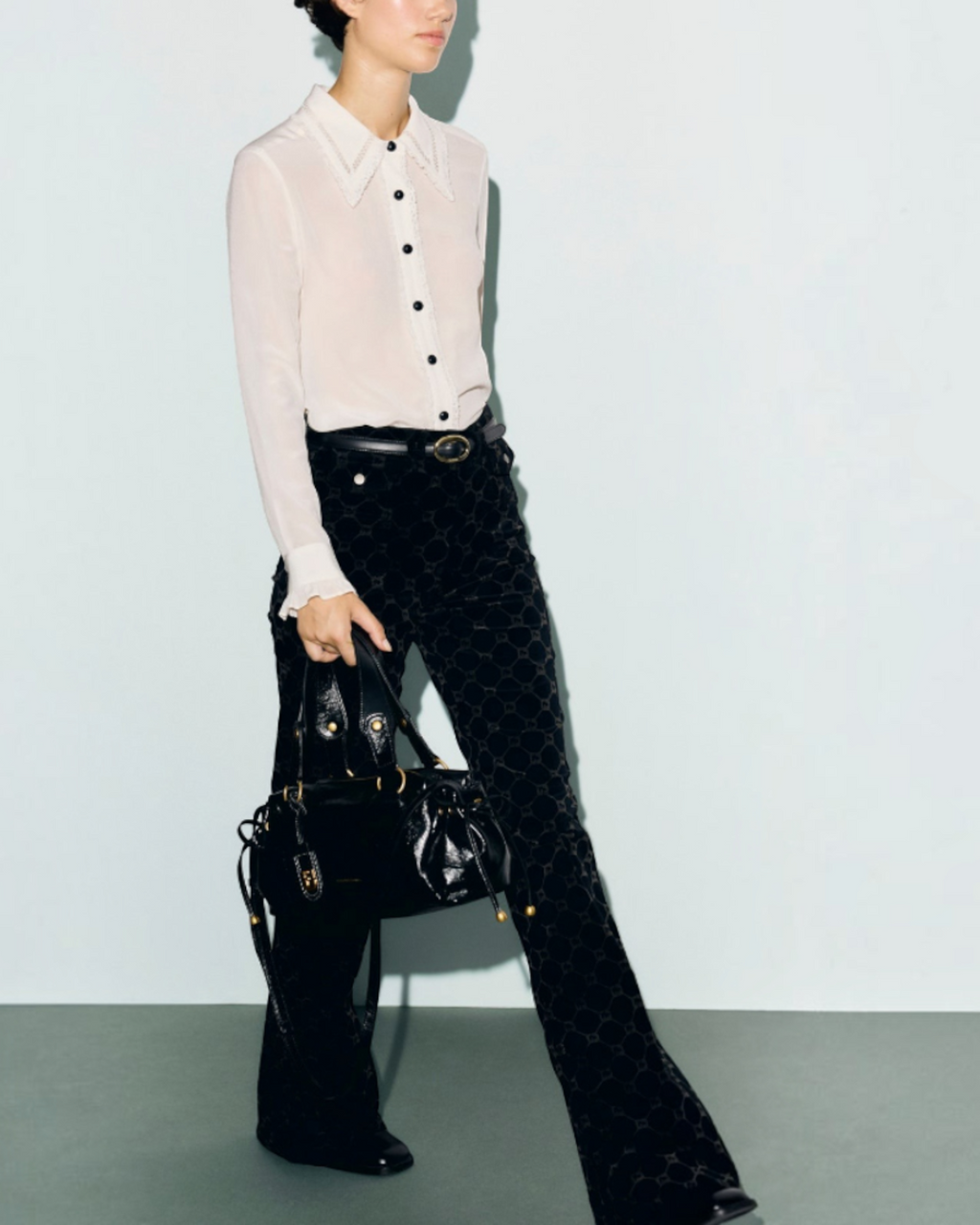 Gerard Darel - Anna Monogram Velvet Flare Jeans - Black
