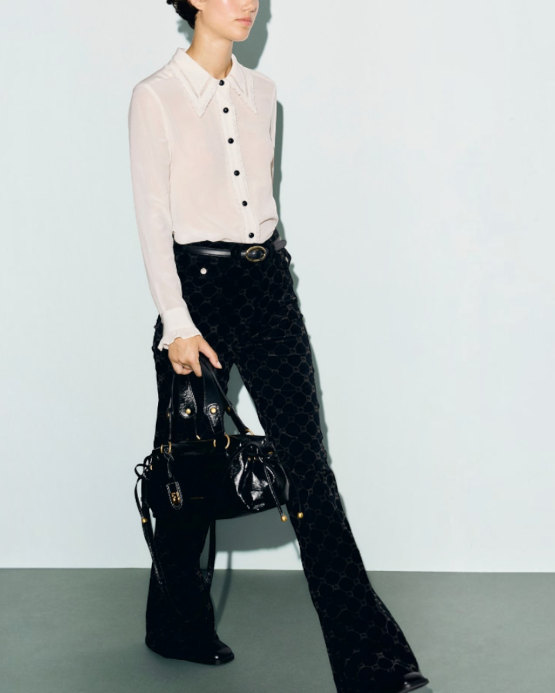 Gerard Darel - Anna Monogram Velvet Flare Jeans - Black