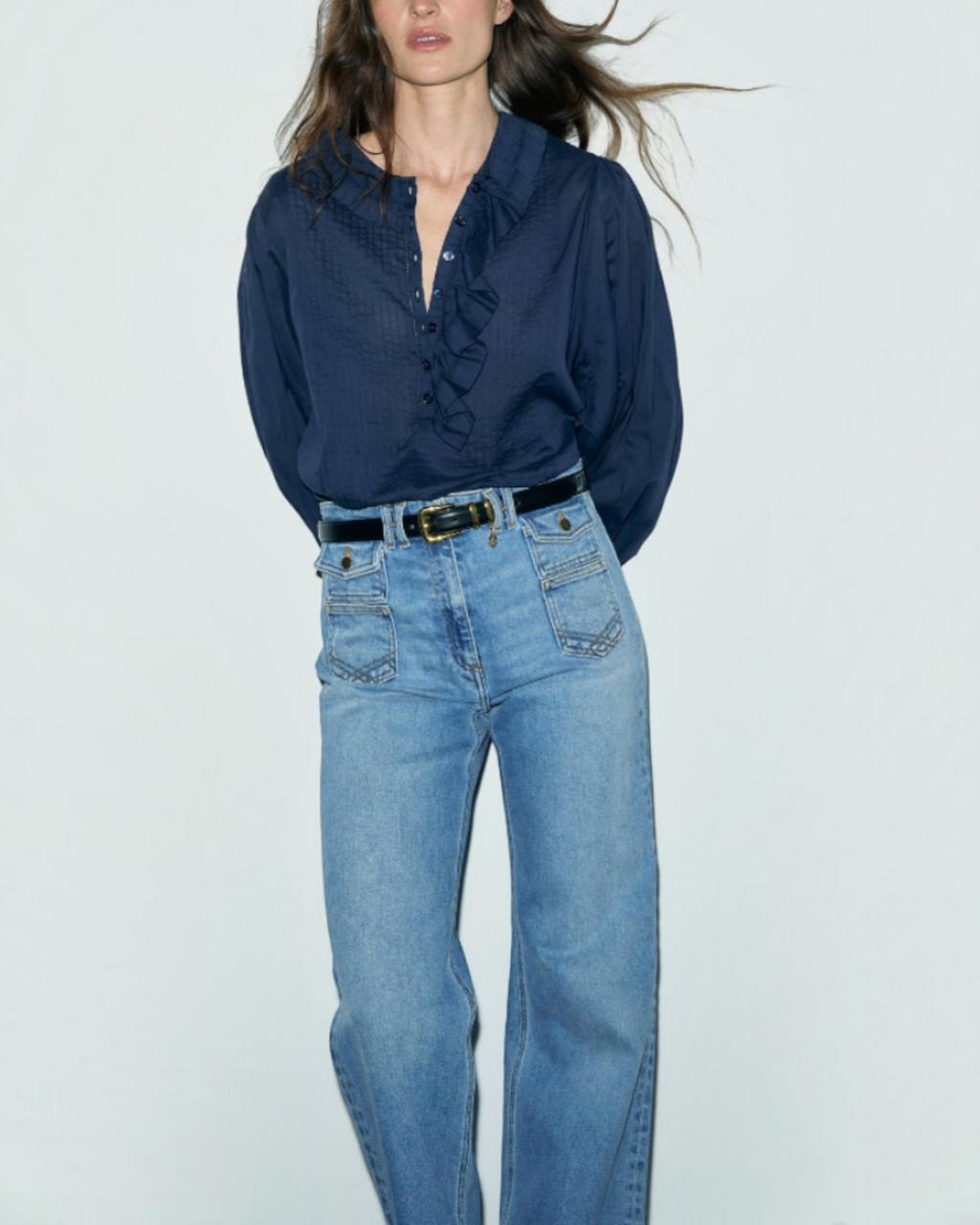Gerard Darel - Leone Ruffled Cotton Voile Blouse - Navy