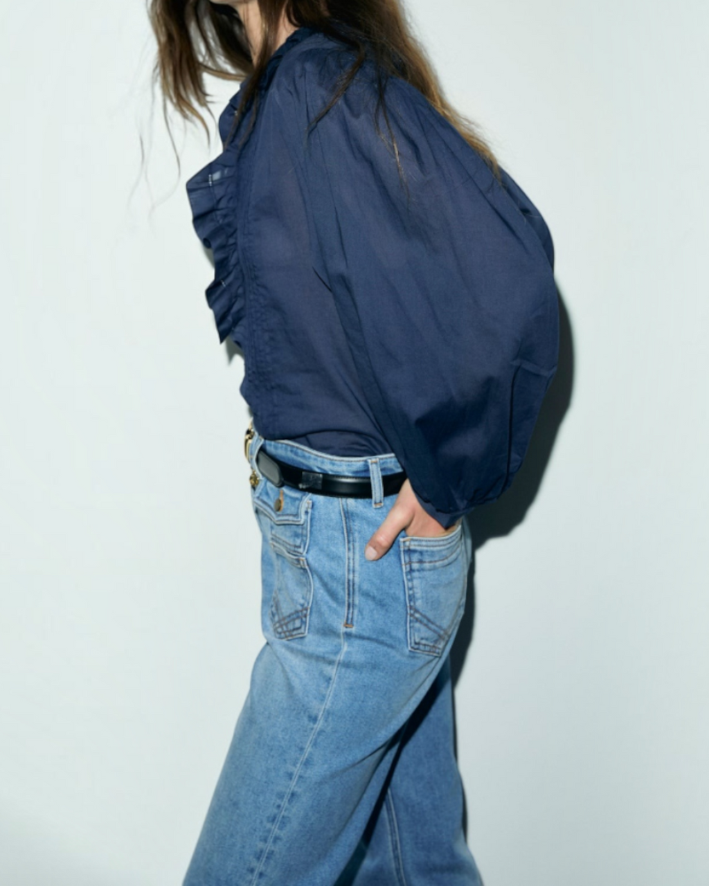 Gerard Darel - Leone Ruffled Cotton Voile Blouse - Navy