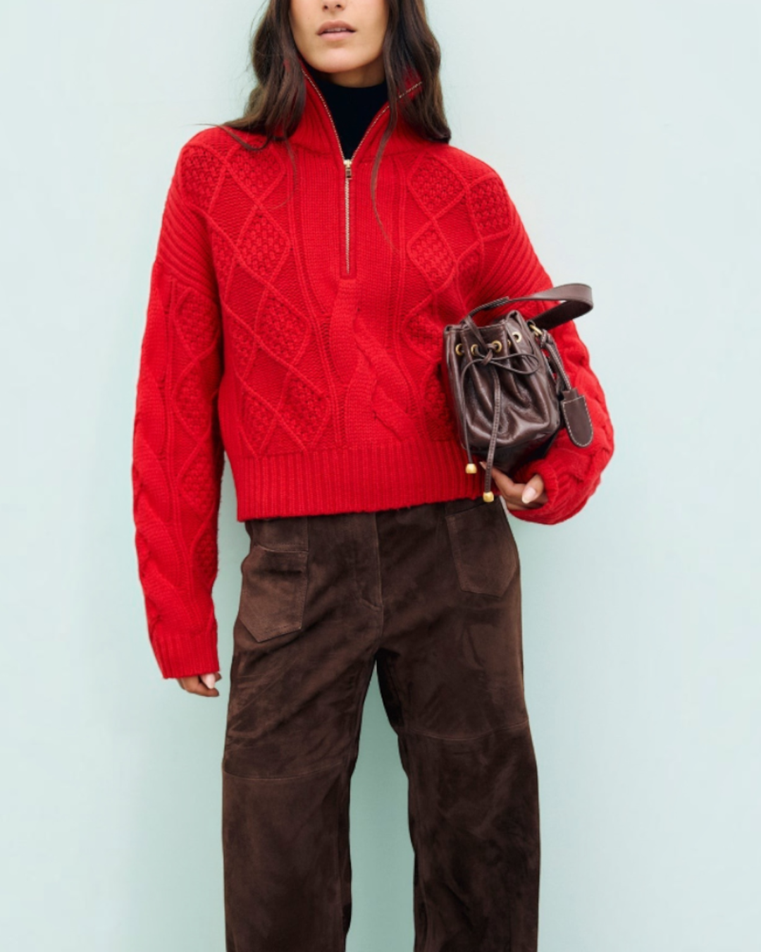 Gerard Darel - Roxy Cable-knit Trucker Sweater - Red