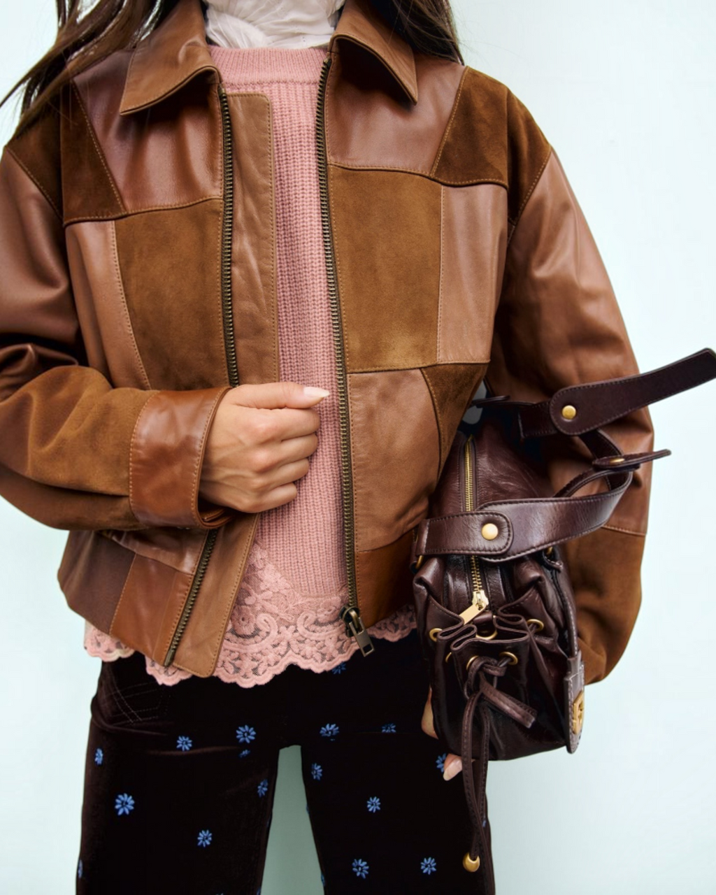 Gerard Darel - Blouson En Cuir À Empiècements Jao - Marron