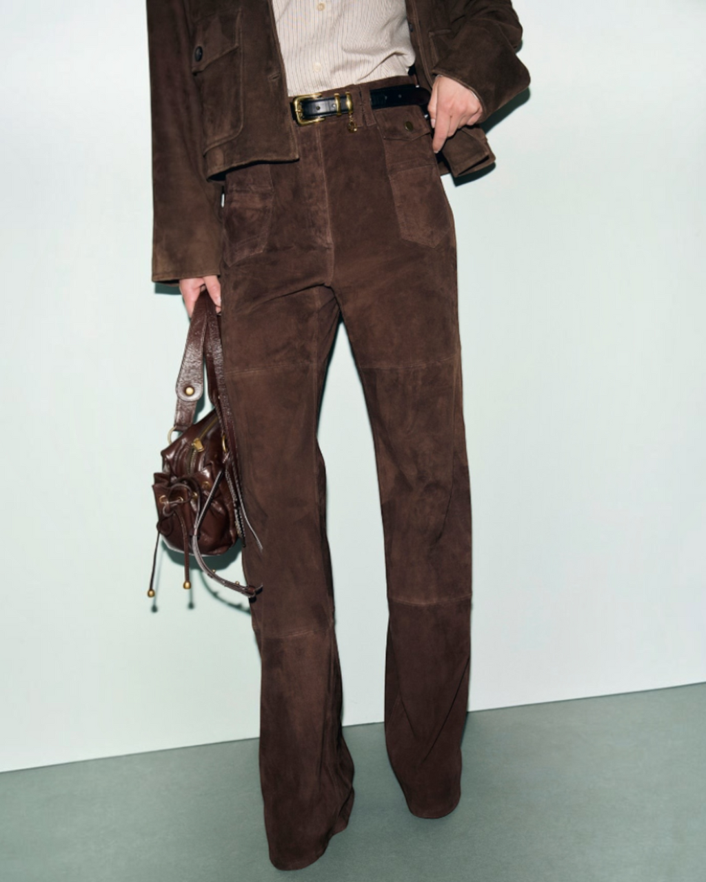 Gerard Darel - Jean Flare En Cuir Velours Anna - Marron