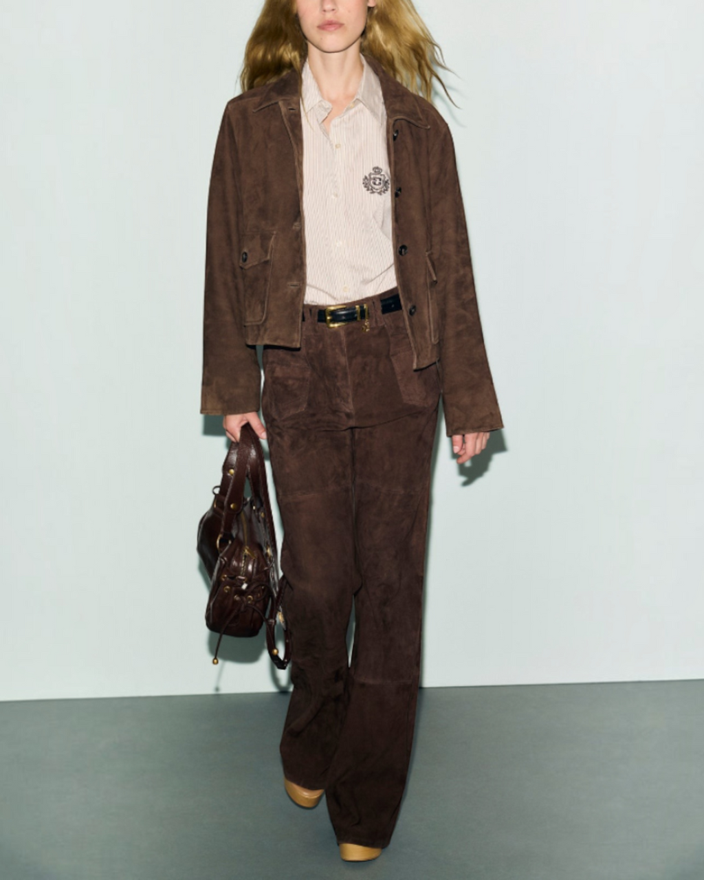 Gerard Darel - Jean Flare En Cuir Velours Anna - Marron