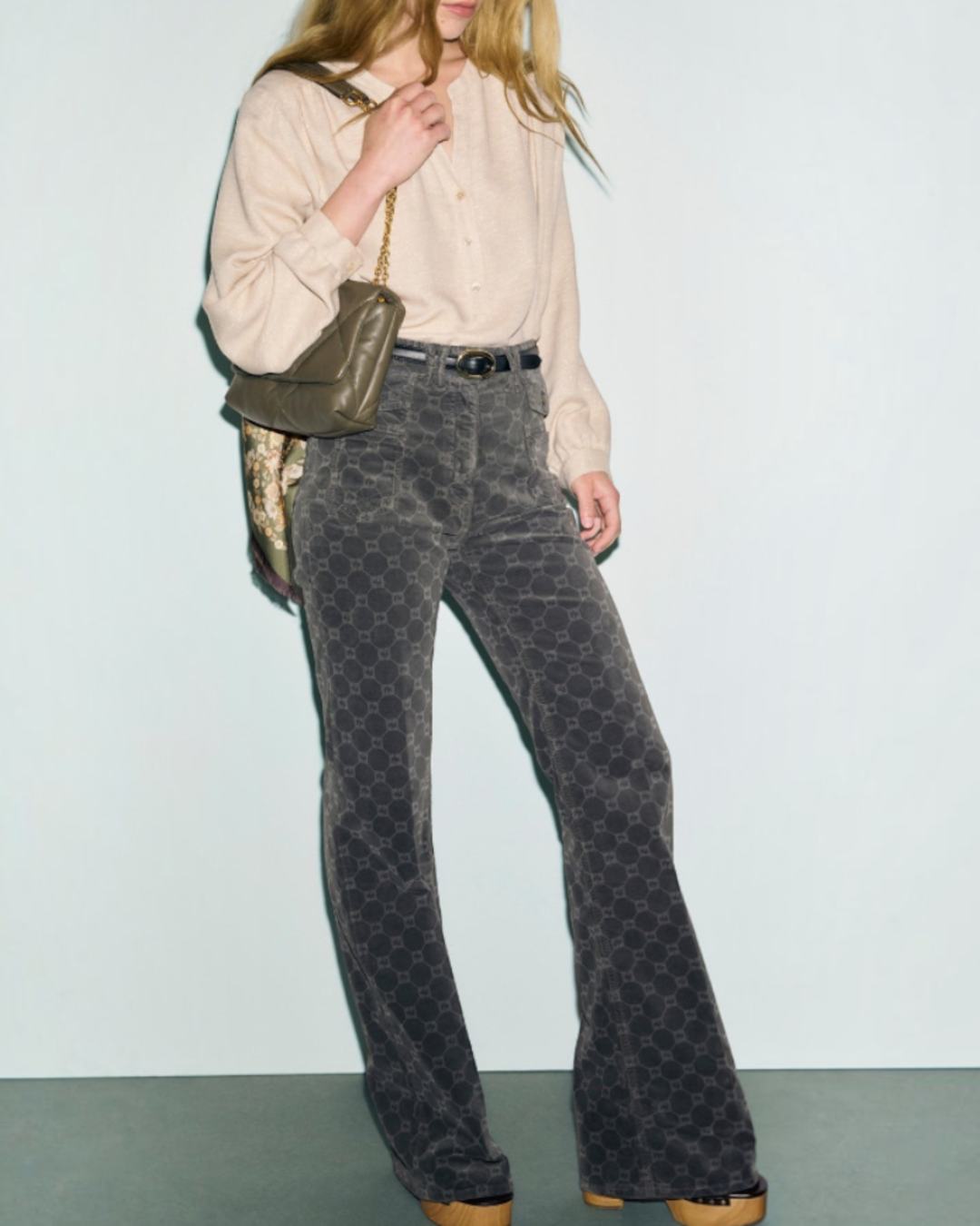 Gerard Darel - Anna Monogram Velvet Flare Pants - Grey
