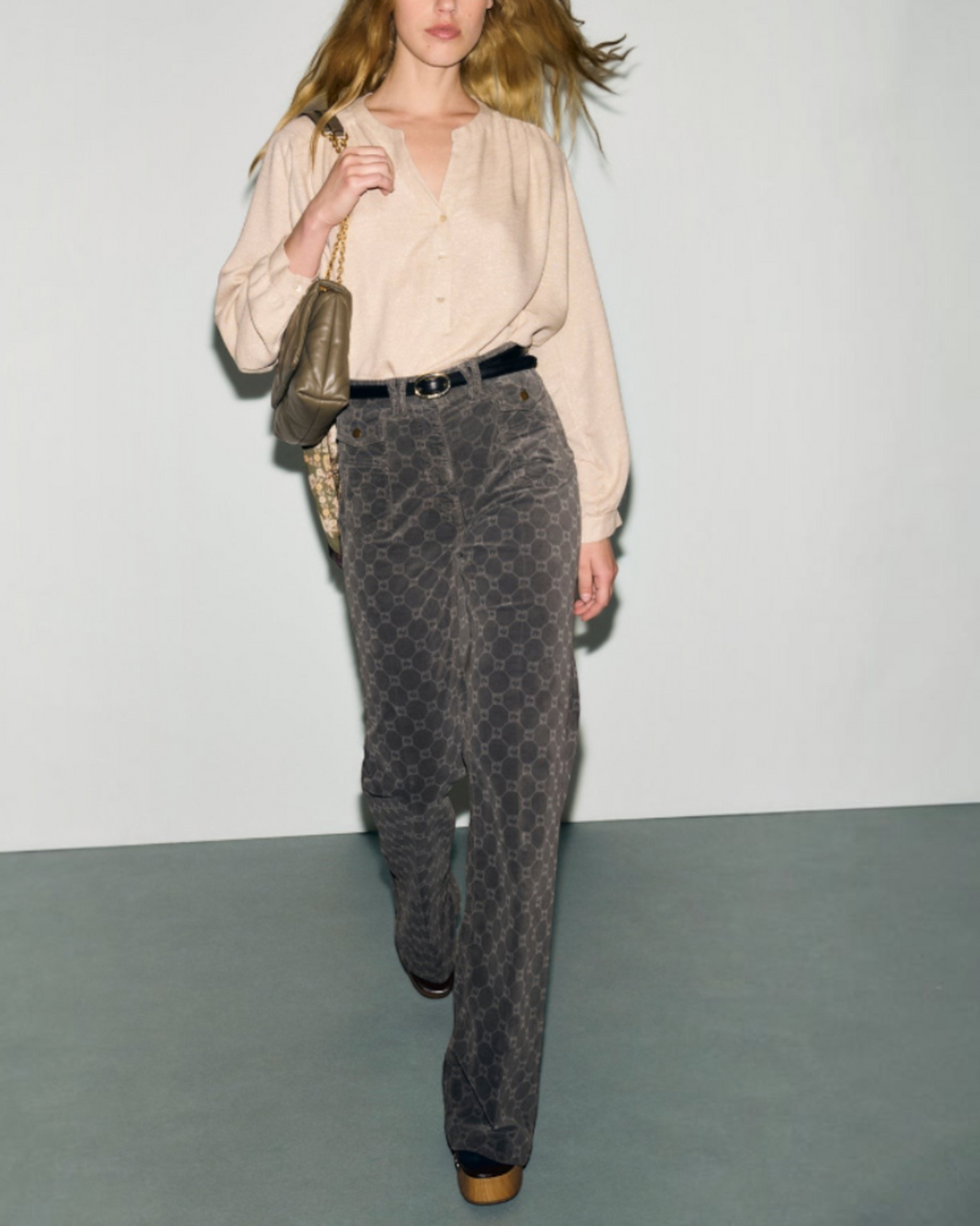 Gerard Darel - Anna Monogram Velvet Flare Pants - Grey