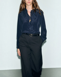 Gerard Darel - Loan Silk Ruffled Blouse - Navy