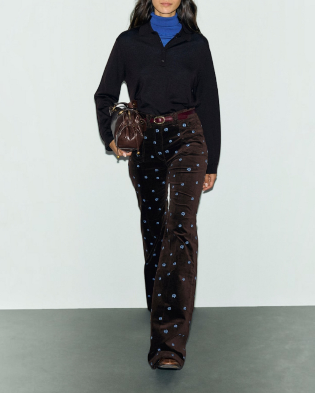 Gerard Darel - Pantalon Flare En Velours À Marguerites Anna - Marron