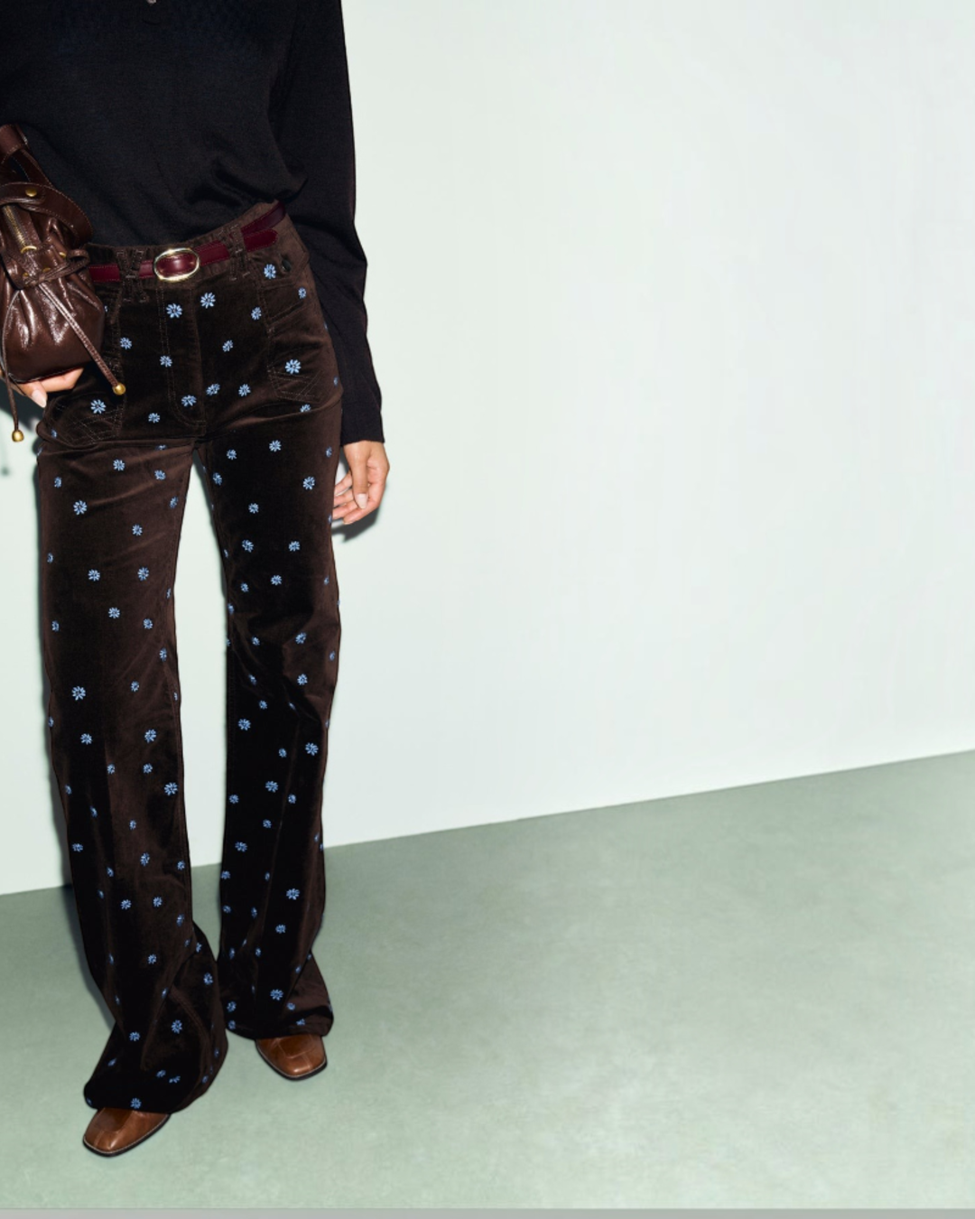 Gerard Darel - Pantalon Flare En Velours À Marguerites Anna - Marron