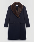 Gerard Darel - Alen Double Breasted Faux Fur Collar Coat - Navy