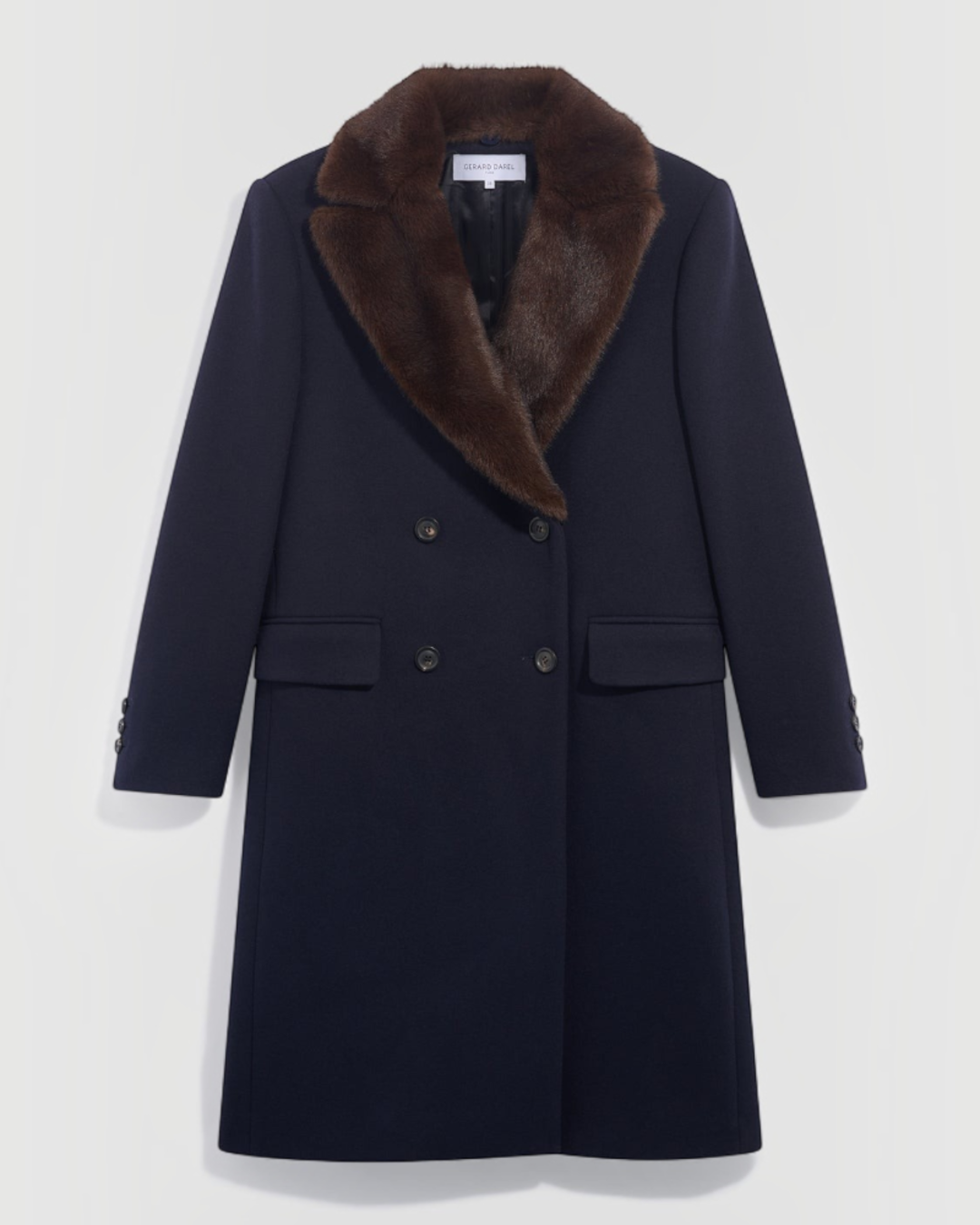Gerard Darel - Alen Double Breasted Faux Fur Collar Coat - Navy