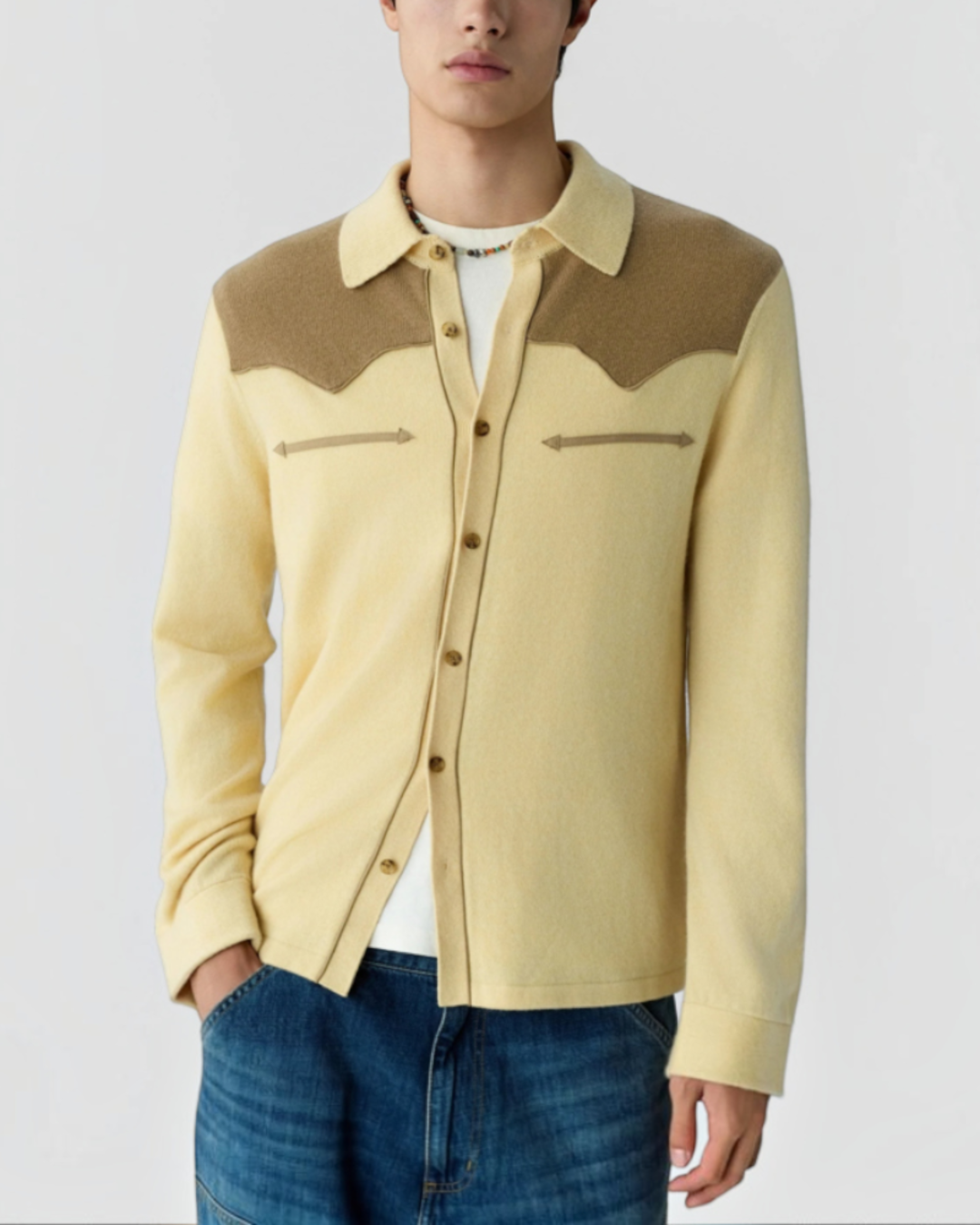 Guest In Residence - Chemise Western Boutonnée - Beurre Camel