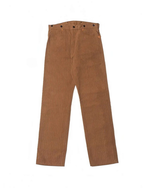 Pantalon Merci Paris Warehouse & Co 1228 en toile duck marron à rayures, style workwear vintage en coton