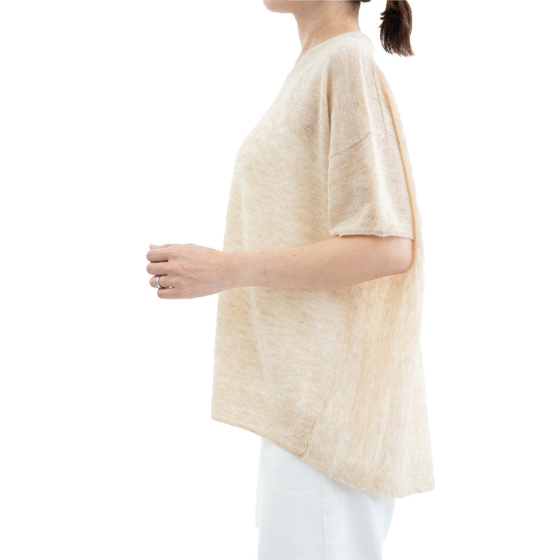 C.T.plage - Pull Col Rond Demi-Manches - Beige