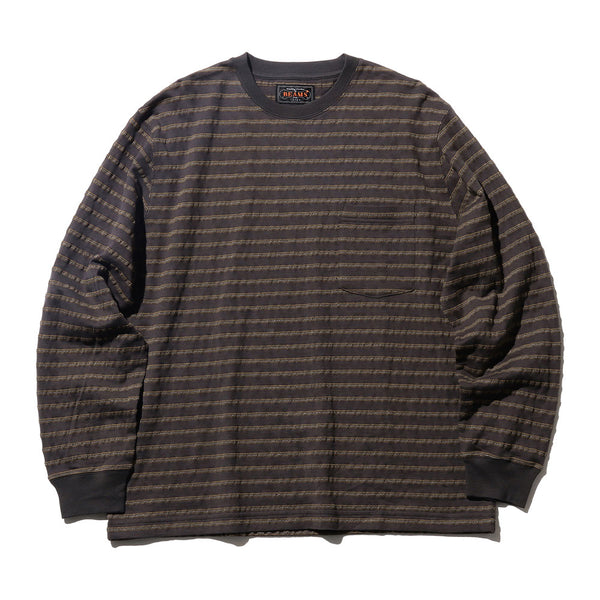 Beams Plus - T-shirt à rayures jacquard - Gris