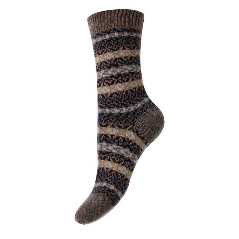 Pantherella - Chaussettes Cachemire Fair Isle - Marron