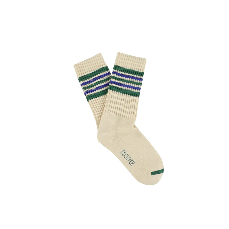 Escuyer - Chaussettes 5 rayures - Ecru vert bleu