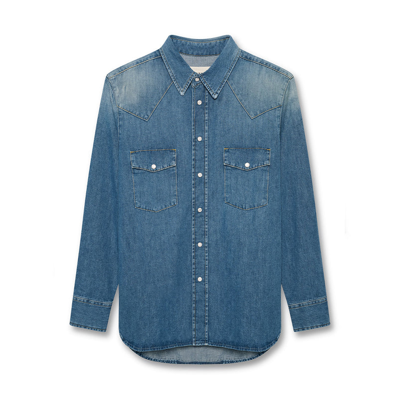 6397 - Western Denim Shirt - Light Ash Blue – Merci Paris