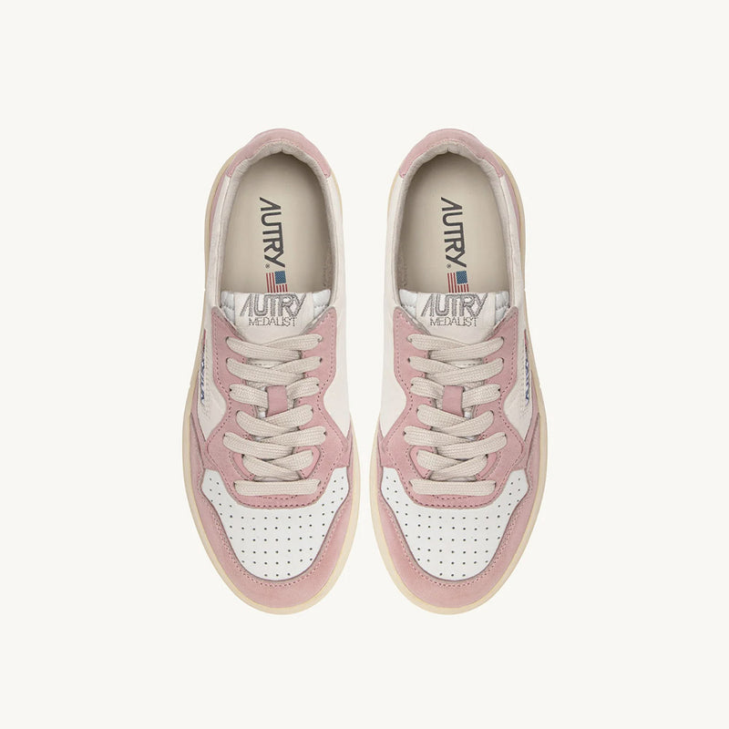 Autry - Baskets Medalist Low Goat/Suede - Rose & Blanc