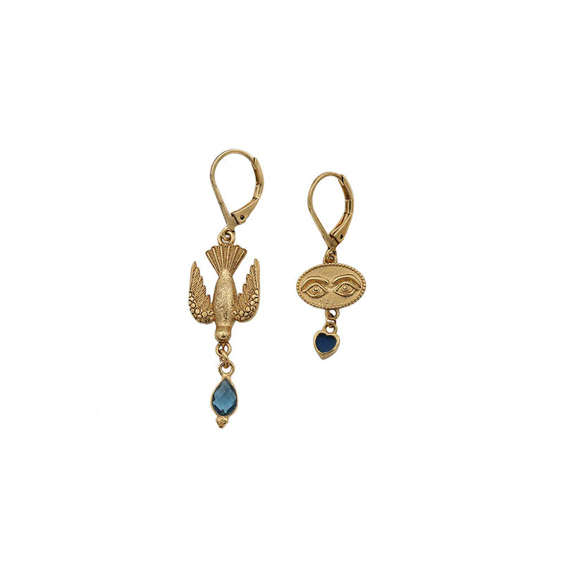 LA2L - Boucles d'oreilles Sacha Oeil oiseau - Tourmaline Bleue