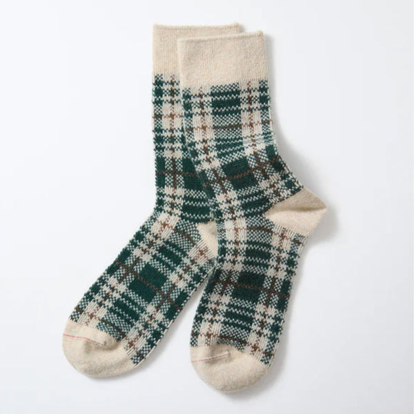 Rototo - Chaussettes à carreaux - Vert/Beige