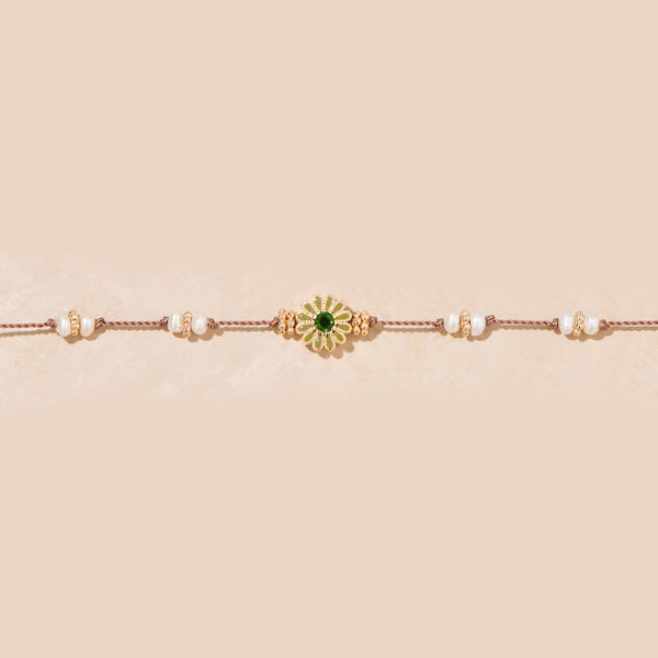 Tityaravy - Bracelet Malä-saï - Beige/perles/émail vert