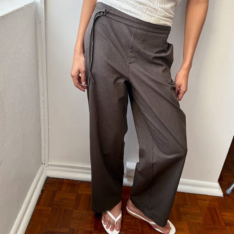 Deiji Studio - Pantalon Double Belted - Brown Stripe