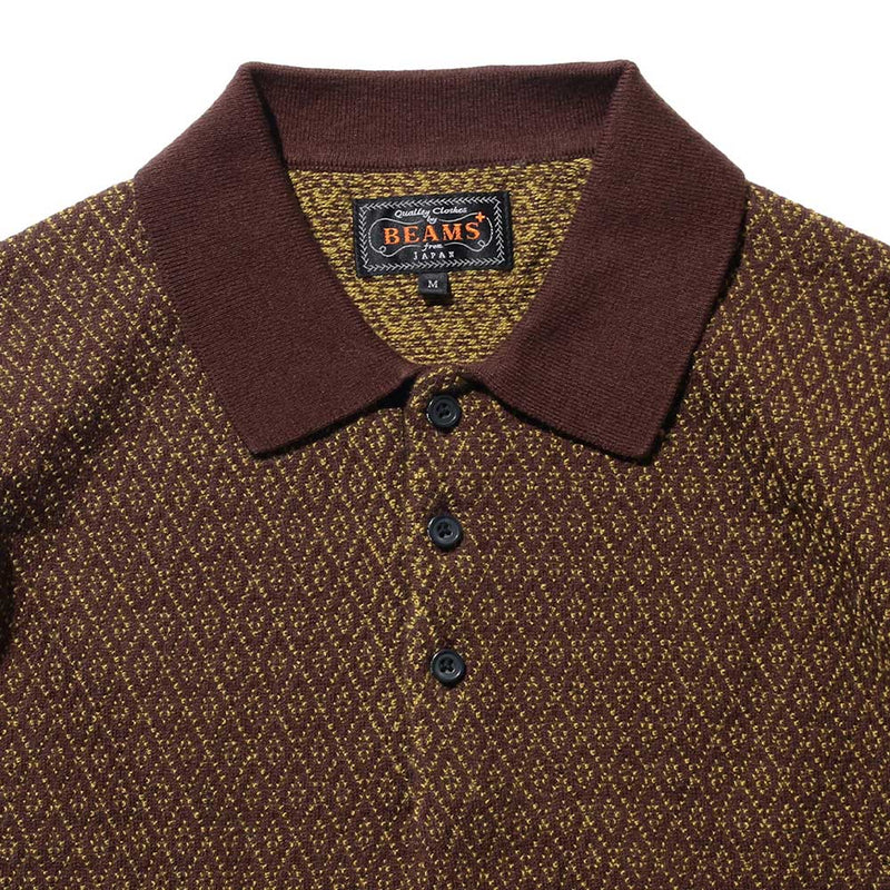 Beams Plus - Polo en maille motif diamant - Marron