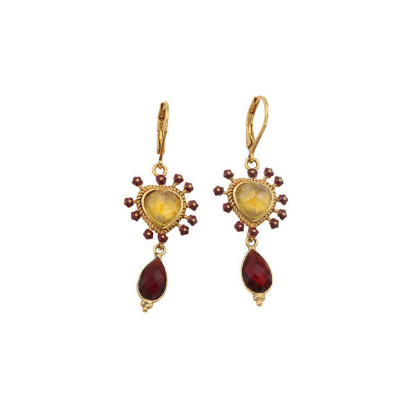 LA2L - Boucles d'oreilles Sacha Ex Voto - Bordeaux, Citrine et Grenat