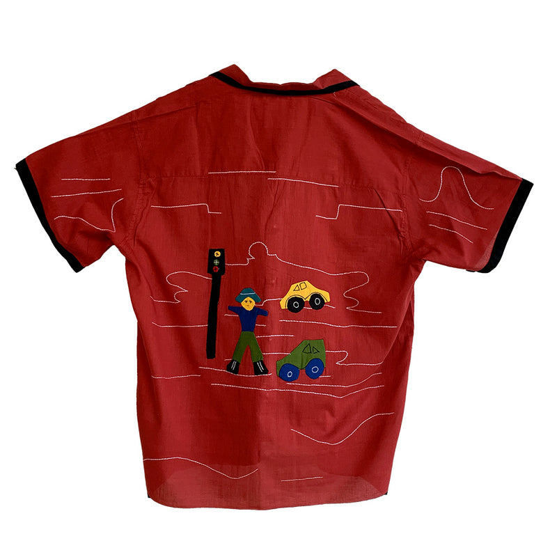 Harago - Chemise brodée Car SS2526 - Rouge