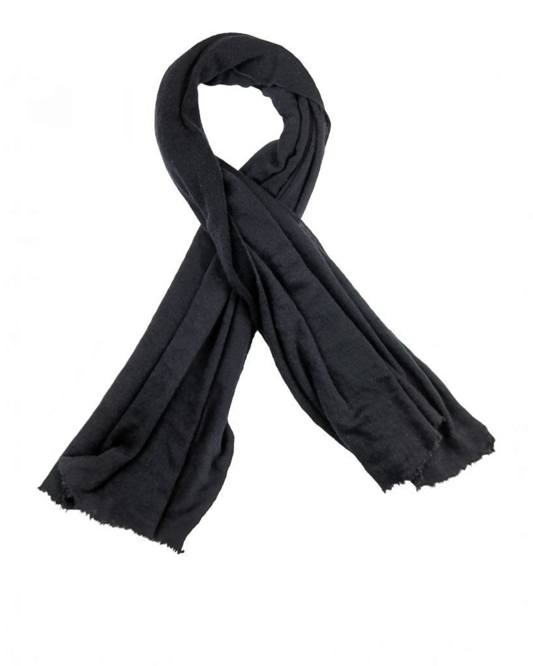 Écharpe Merci Paris Botto Giuseppe en maille jersey de cachemire noir avec bords effilochés, fabriquée en Italie.