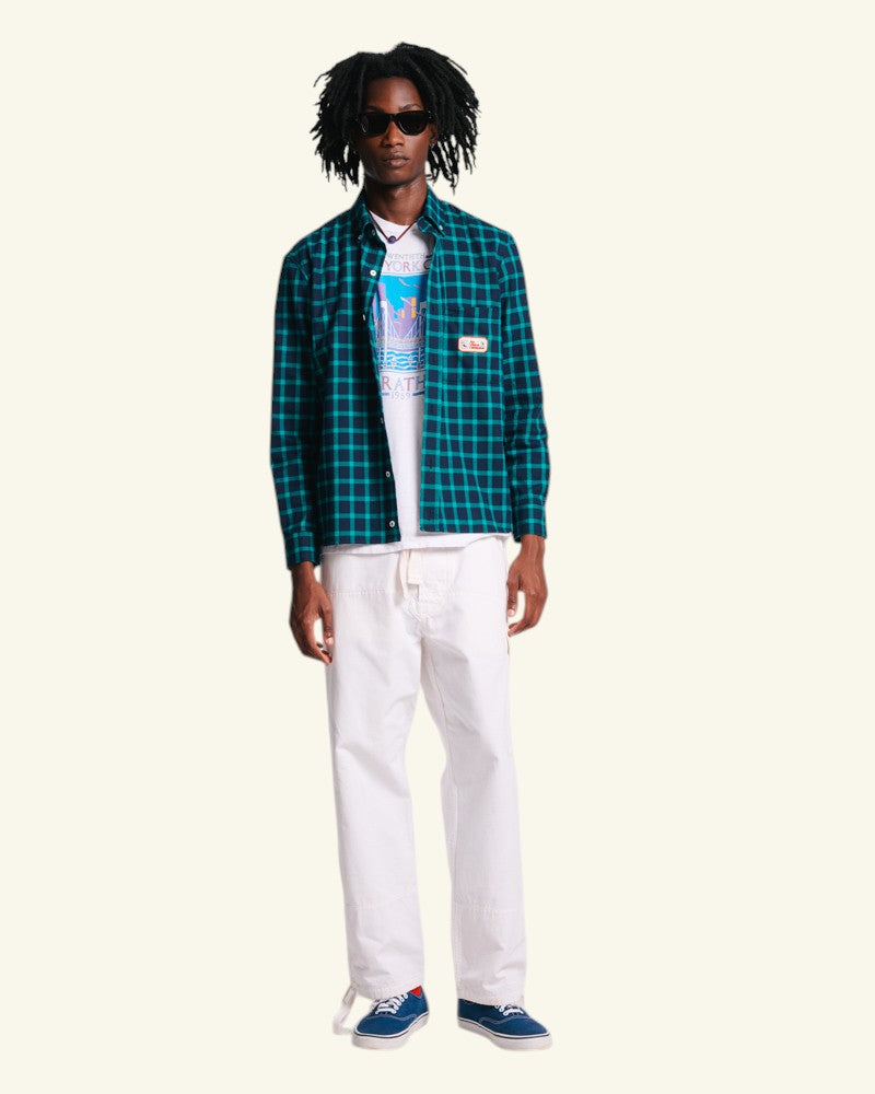 Au Vieux Campeur - Paid Holidays - Elmer Flannel Shirt - Navy & Water Green