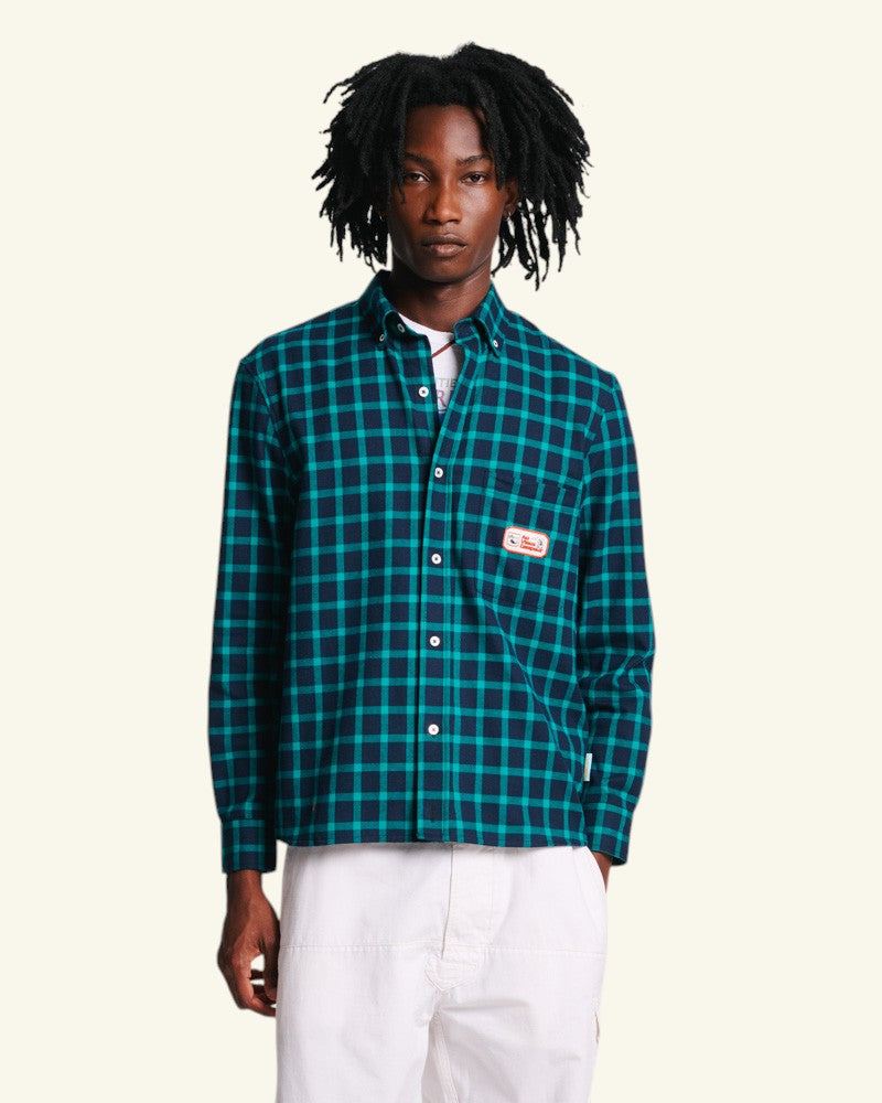 Au Vieux Campeur - Paid Holidays - Elmer Flannel Shirt - Navy & Water Green