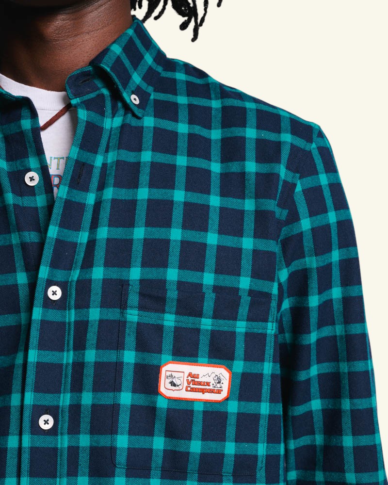 Au Vieux Campeur - Paid Holidays - Elmer Flannel Shirt - Navy & Water Green