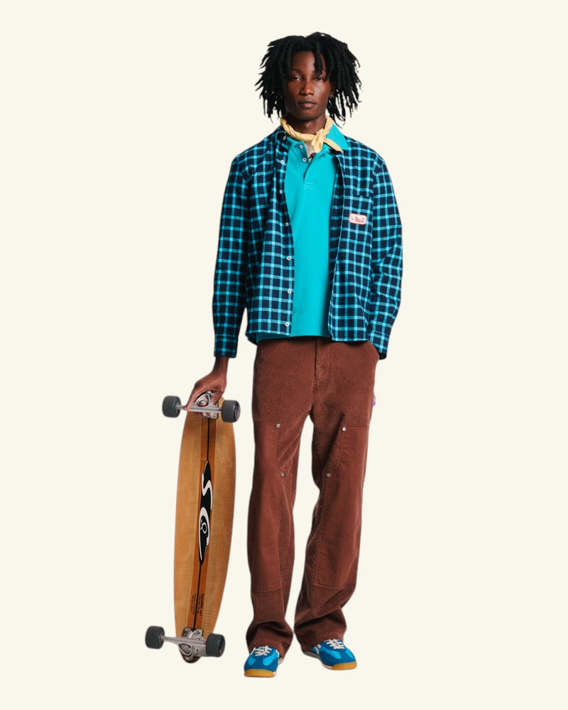 Au Vieux Campeur - Paid Holidays - Elmer Flannel Shirt - Navy & Turquoise