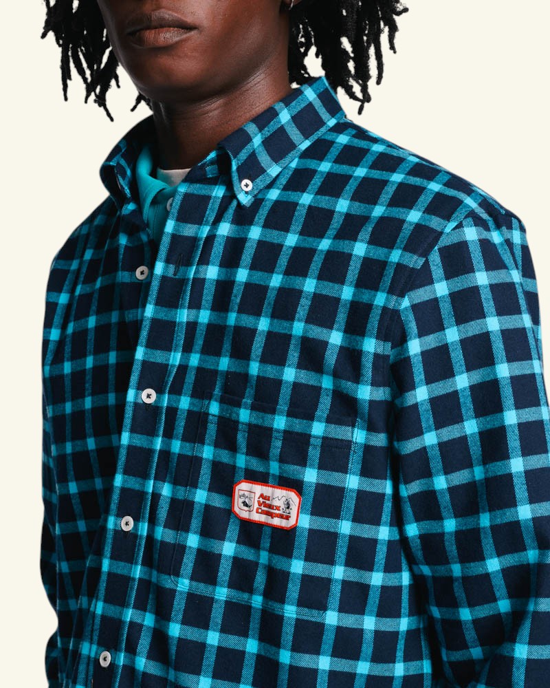 Au Vieux Campeur - Paid Holidays - Elmer Flannel Shirt - Navy & Turquoise